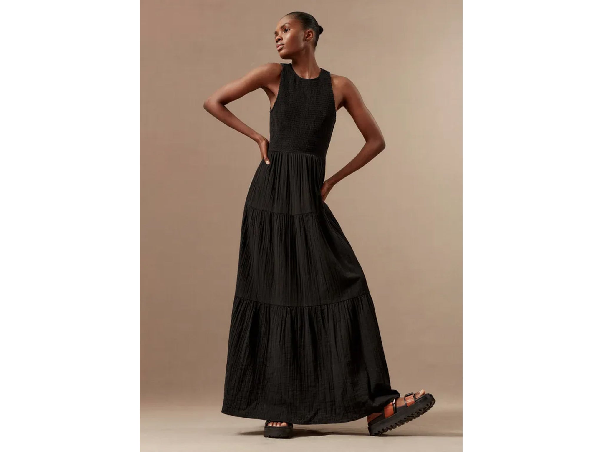 High neck waist defined maxi outlet dress